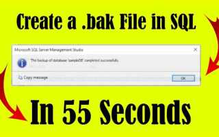 Как сделать bak файл ms sql server