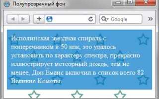 Как сделать прозрачный фон в html css