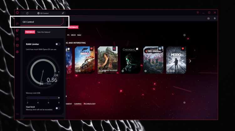 Открытие настроек в Opera GX