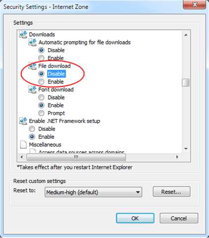 Как запретить загрузку файлов в internet explorer