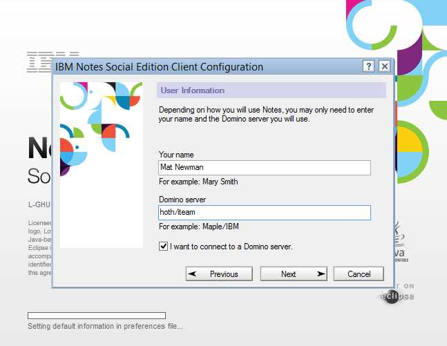 Настройка учетной записи в IBM Notes