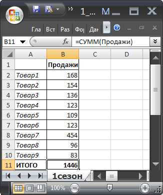 Применение именованного диапазона в формулах