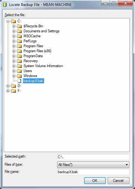 Как открыть bak файл в sql