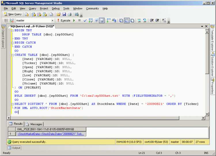 Сохранение и последующая обработка XML-данных в колонках типа XML