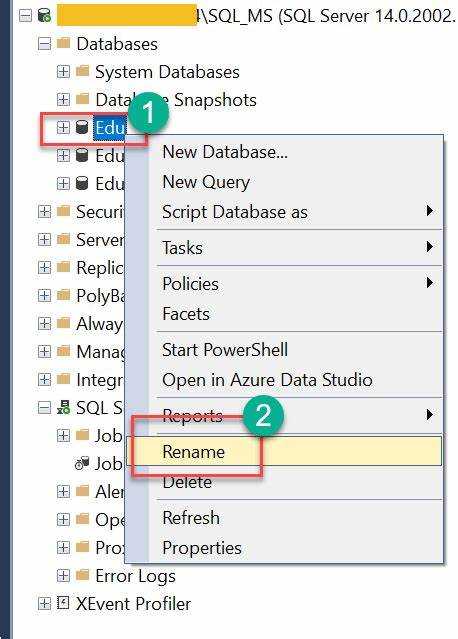 Как переименовать базу в sql