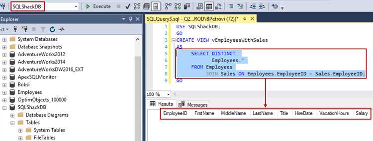 Создание представления через SQL-запрос