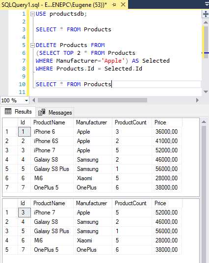 Как удалить данные в таблице sql