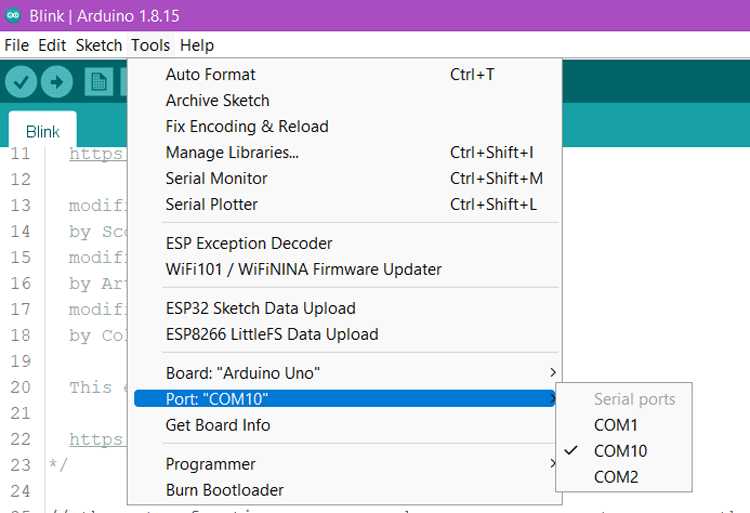 Как выбрать порт в arduino ide