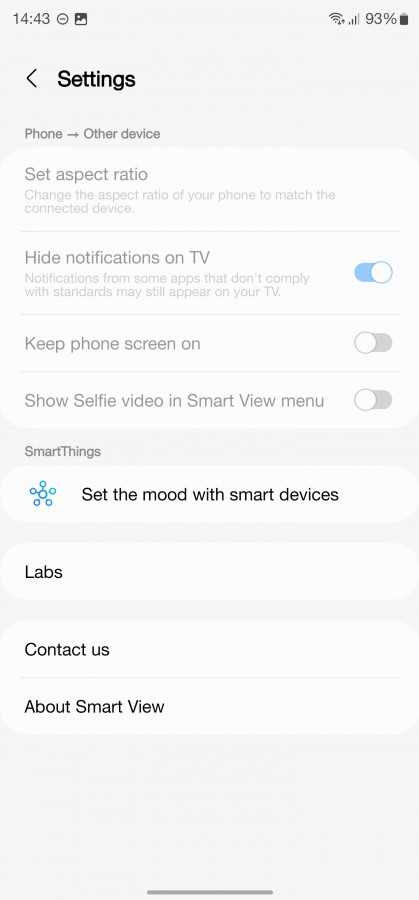 Настройка устройства для подключения к телевизору через Smart View