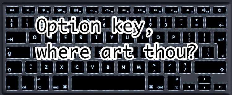 Расположение клавиши Option на клавиатуре MacBook