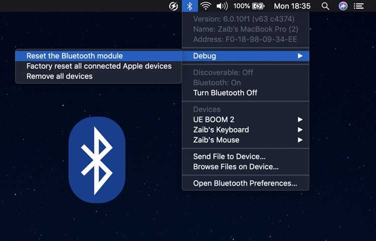 Сброс модуля Bluetooth через меню отладки