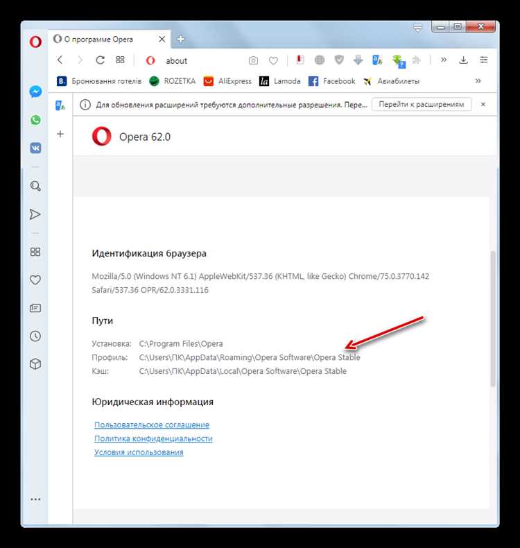 Использование встроенных инструментов Opera для открытия профиля
