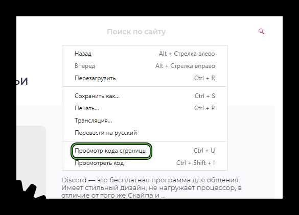 Открытие исходного кода через меню браузера